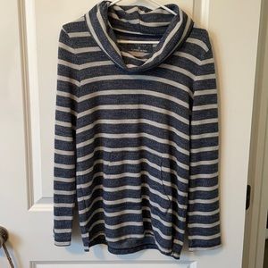 Navy and White Striped Sonoma Cowl Neck Sweater with Pocket